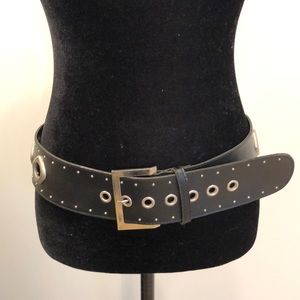 Wide black belt with large open rivets